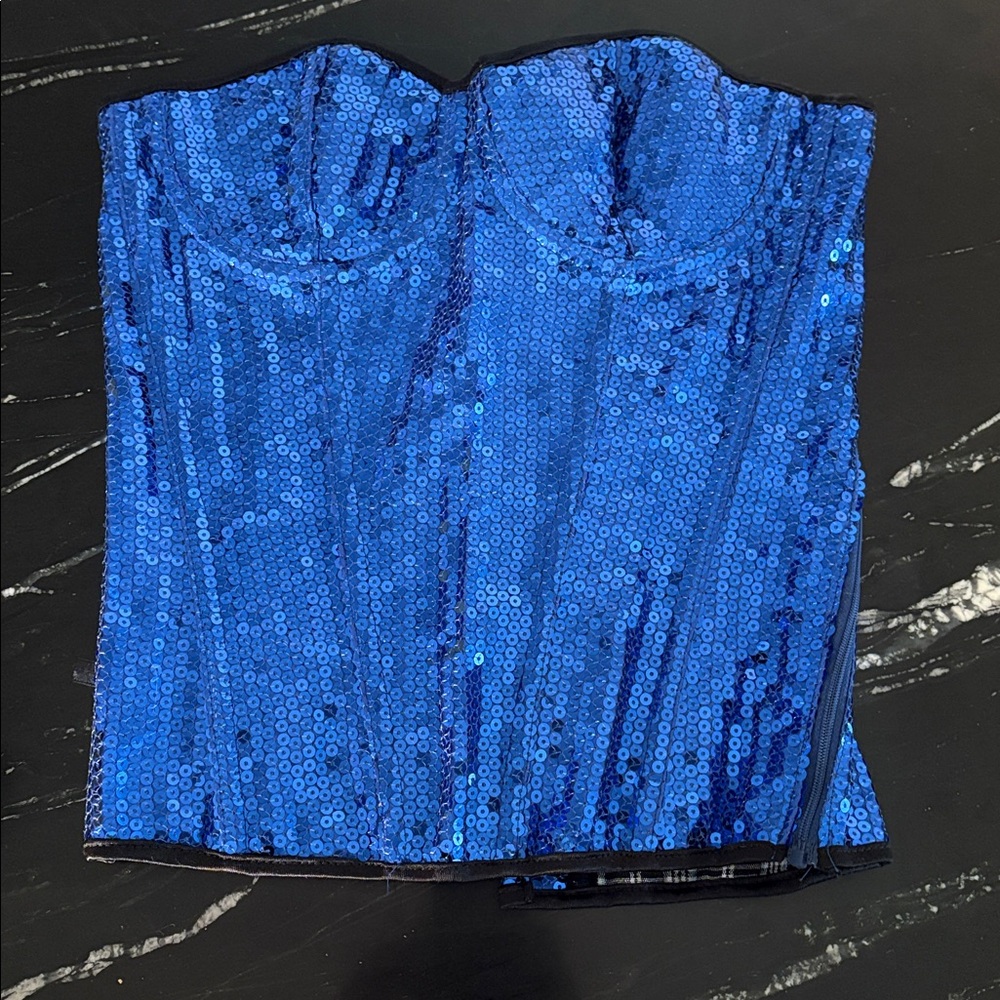 Blue Sequin Bustier Top